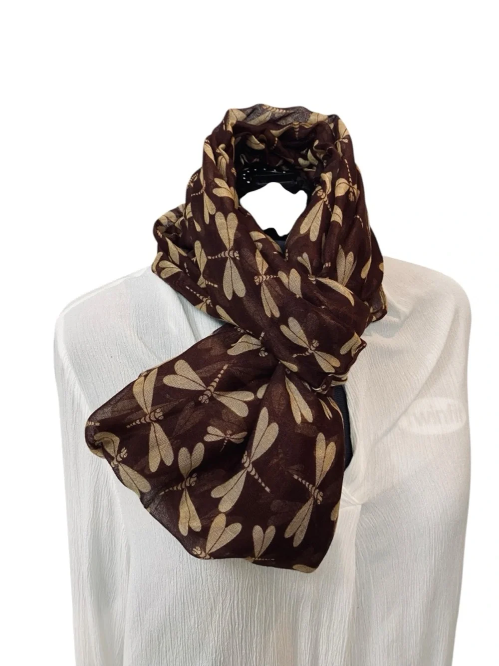Charming Charlie Women's OS Lightweight Brown Dragonfly Infinity Scarf